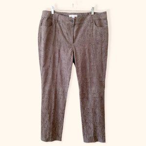 CHICO'S XL/16  TAUPE FIVE POCKET FLORAL LACE PANTS